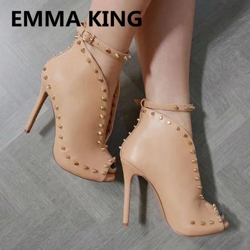 

2019 New Arrival Gold Rivets Ankle Strap Ladies Pumps Peep Toe Deep V Designer Party Shoes Woman Spring Summer High Heels Sandal