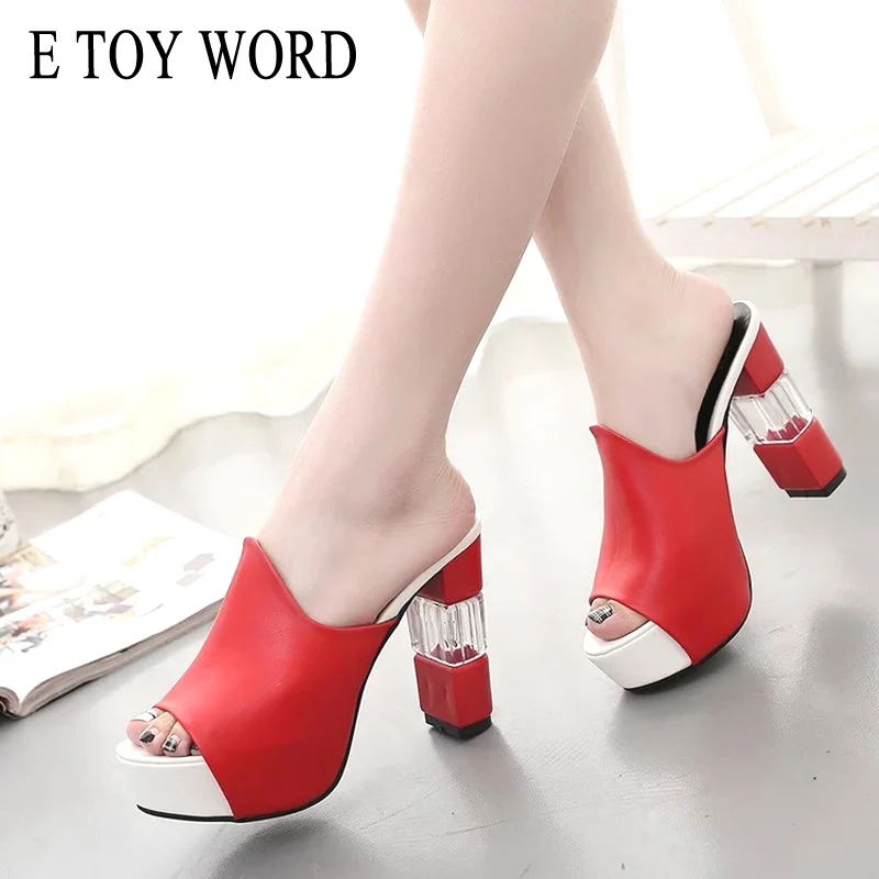 

E TOY WORD Summer fish mouth sandals female new thick bottom thin super high heel womens shoes Korean transparent thick sandals