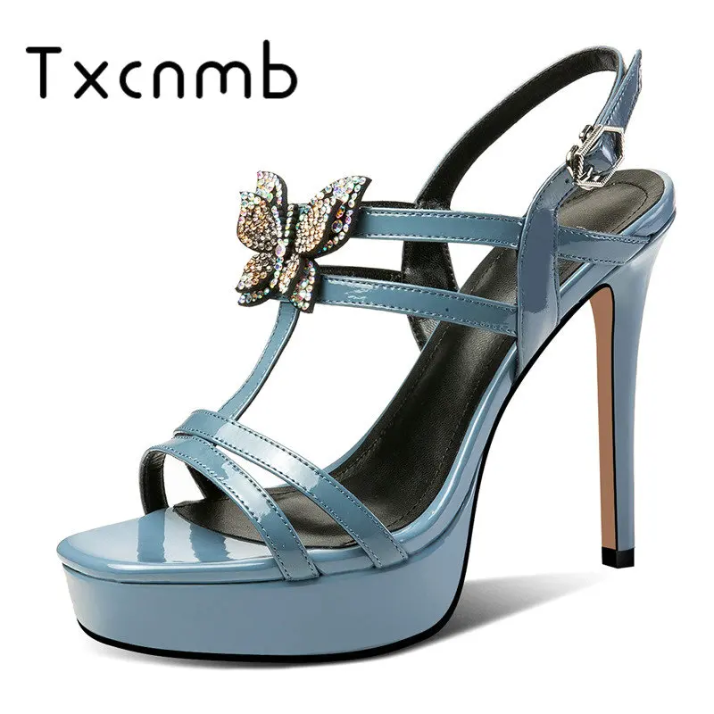

TXCNMB Shoes Woman 2019 Wedding Women High Heels Sandals Summer Thin Heels Platforms Shoes Woman Sexy Party Black Blue Shoes