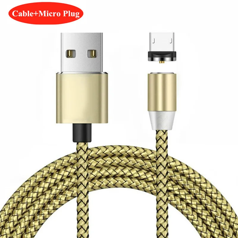 НИСИ 1 м 5 В/2,1 а светодиодный магнитный usb-кабель для зарядки iPhone, samsung, Xiaomi, huawei type C/Micro usb/IOS, кабель для быстрой зарядки - Цвет: Gold Micro Cable