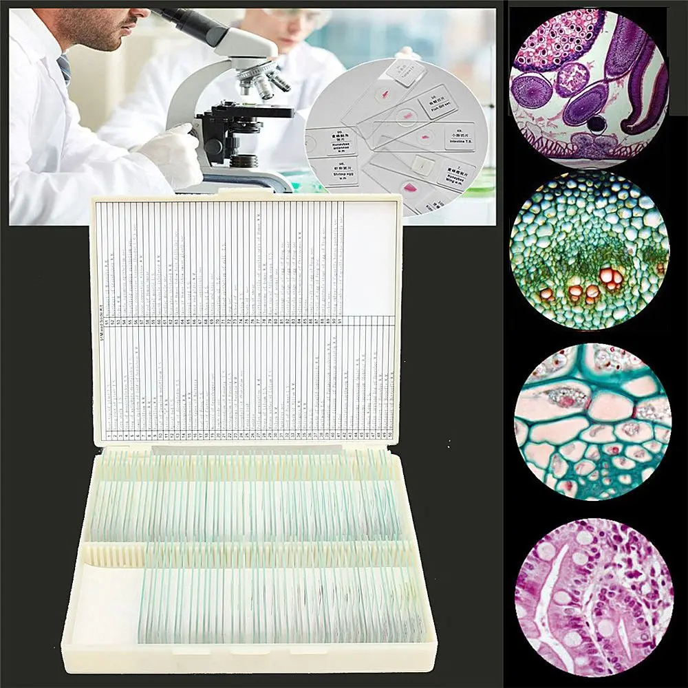 

91pcs Microscope Glass Prepared Basic Plant Microscope Slides Sample Glass Prepared Basic Science Biology Pathology Cover