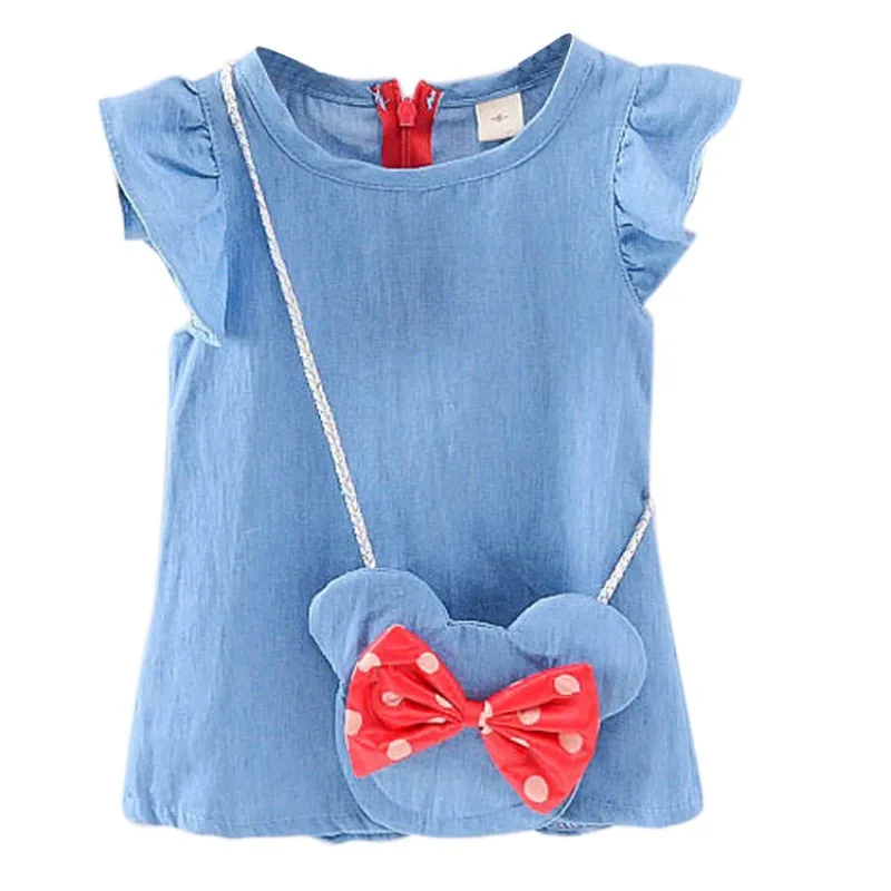 

Summer Baby Girls Cute Bowknot Sleeveless Princess Denim Dress Kids Casual Toddler Solid Dresses Clothes Outfit Set