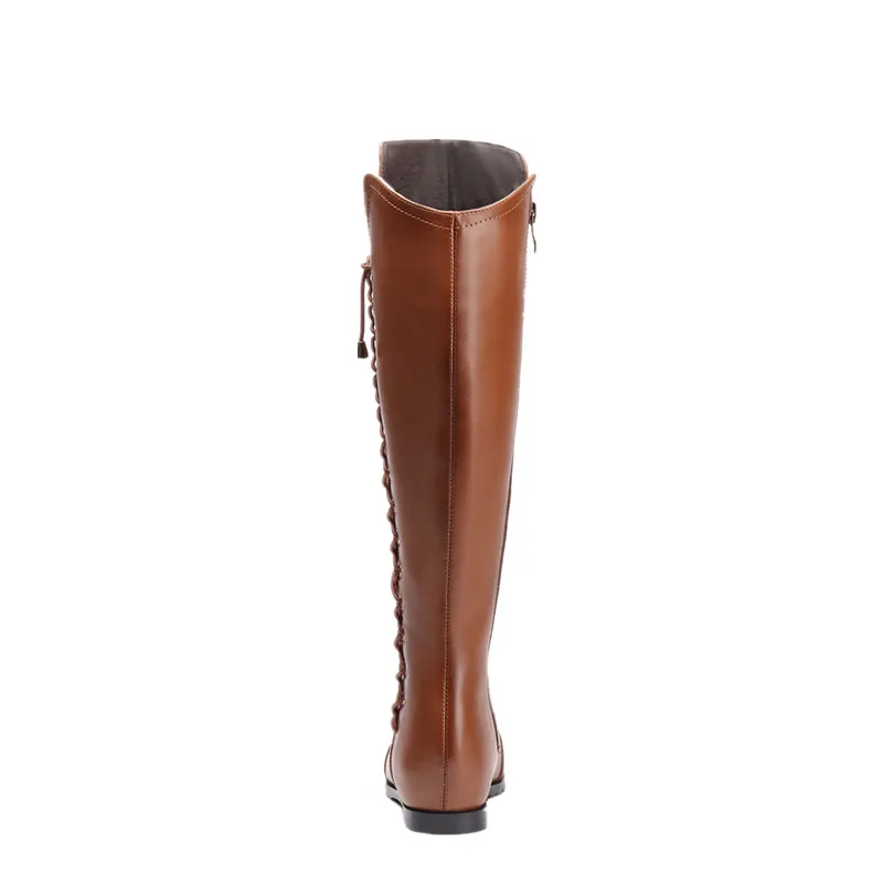 2018 Solide En Haute Croix brown Femmes De Genou Nouveau Bottes Qualité Adulte Véritable Asumer Liée Pour Black D'hiver Cuir Mode Sexy 5axP8wqq