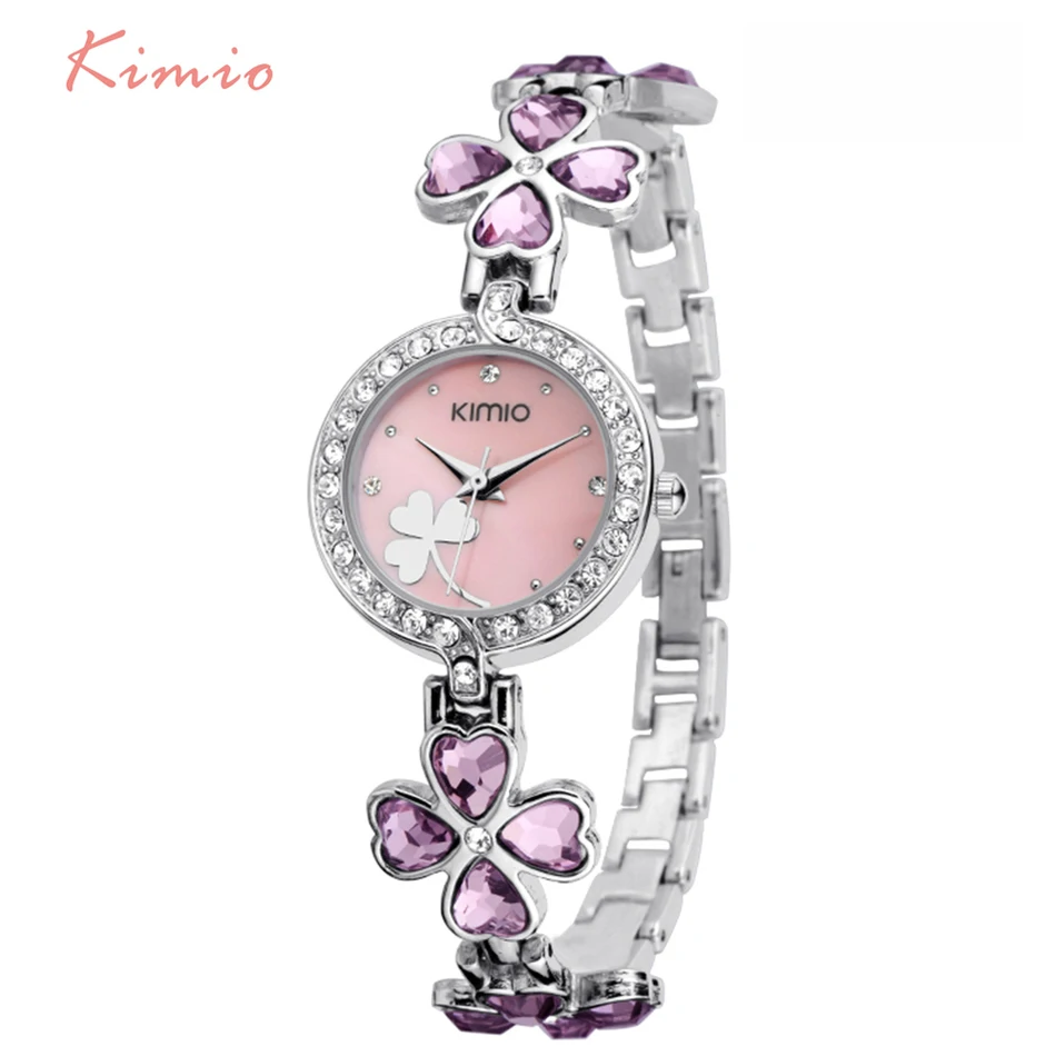 KIMIO женские часы Lucky Clover Love с кристаллами и ремешком, женские часы с австрийскими бурами,, роскошные брендовые кварцевые часы, женские часы под платье