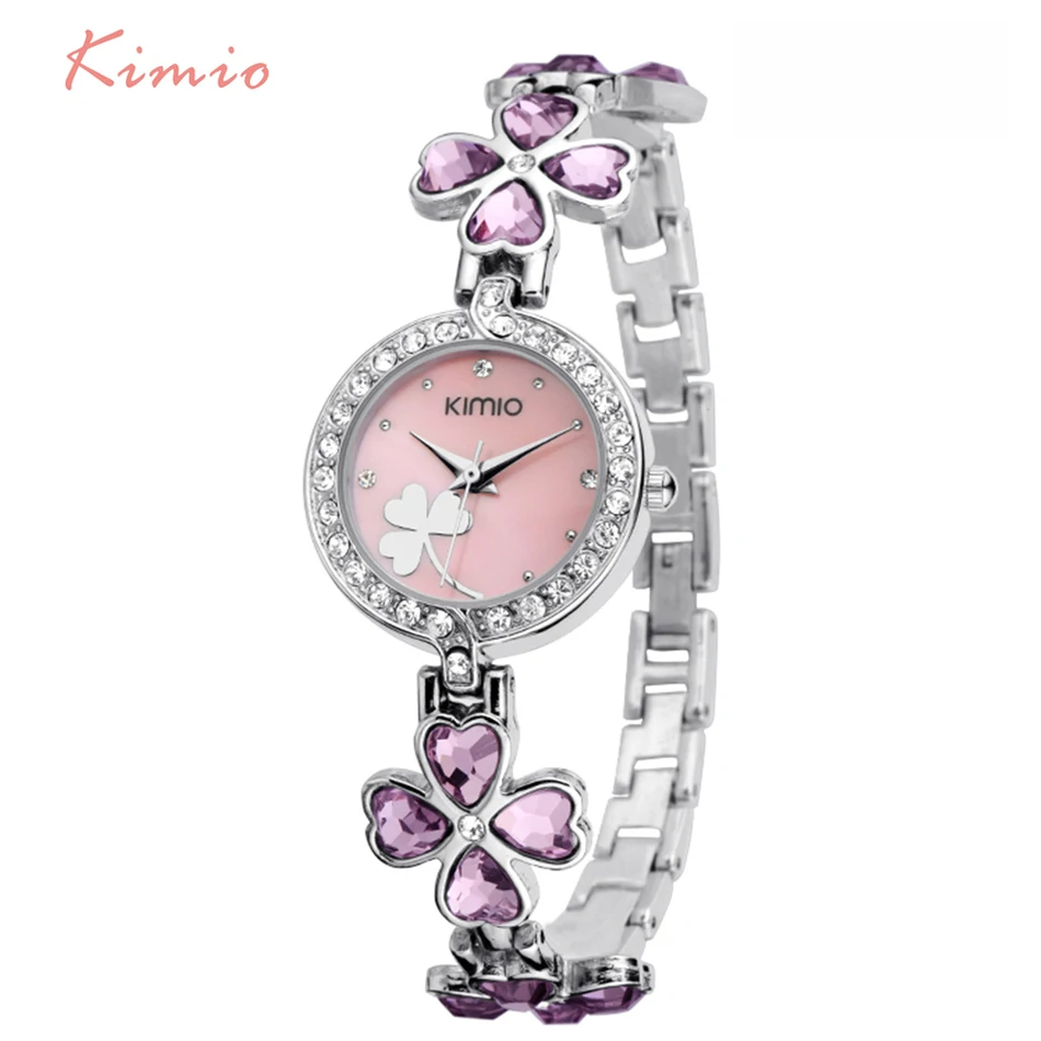 KIMIO Ladies Lucky Clover Love Crystal Strap Austrian Drilling Women Watches 2018 Luxury Brand Quartz Watches Woman Dress Clock