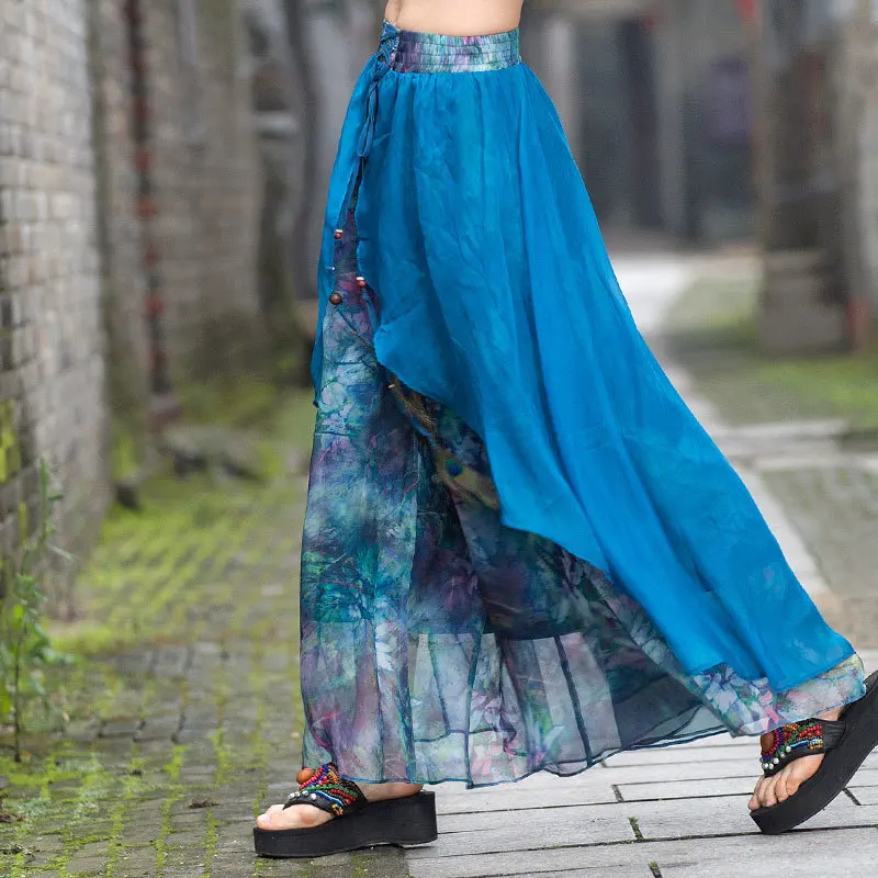 

Vintage Wide Leg Pants Spring Summer Korean Flower Print High Waist Pants Female Chiffon Trousers Pantalon Femme
