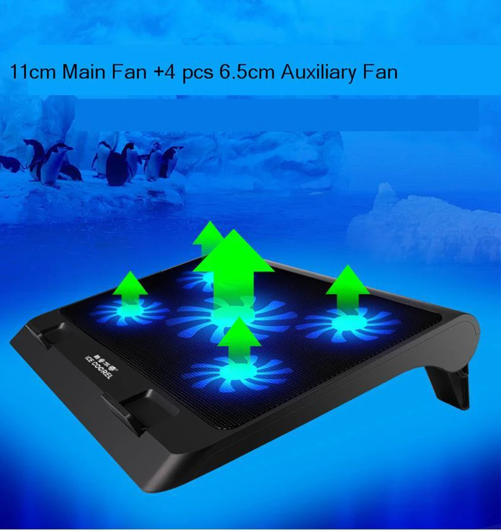 SeenDa Laptop Cooler 2 USB Ports and Five Cooling Fans Laptop Cooling Pad Notebook Stand For 12-17 Inch for Laptop