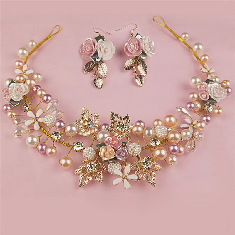 

Gold Color Flower Headpieces Wedding Bridal Pearl And Crystal Headbands For Bride Hair Accessories Bridesmaid Jewelry