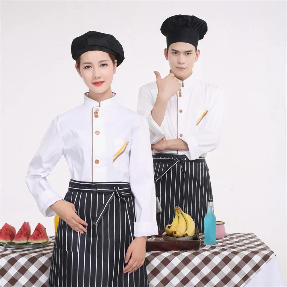 Для девочек и мальчиков; белые однобортные Длинные рукава верхняя одежда для повара Кухня кулинарная одежда Униформа/топ с карманом фартуки