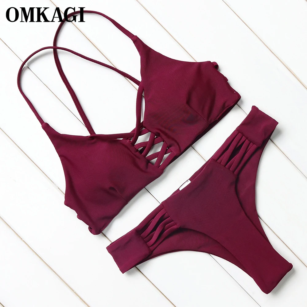 OMKAGI Swimwear Swimsuit Women 2017 Bikini Push Up Bandage Bikini Set Bathing Suit Biquini Beach Maillot