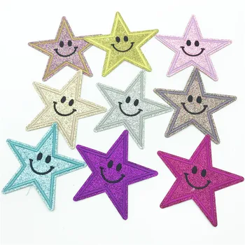 

100pcs Cute Star PatchesIron Embroidery Glitter 8.8cm Sew-on Embroidered Patch Applique Clothing Patches Applique DIY Accessory