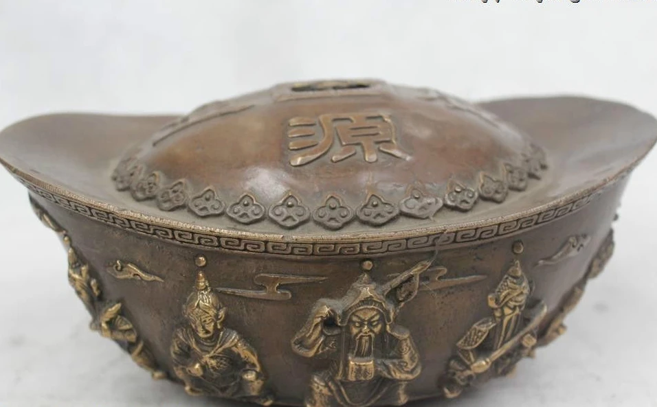 

4"Chinese Folk Pure Bronze excellent Lucky Lifelike Five Mammon Piggy Bank