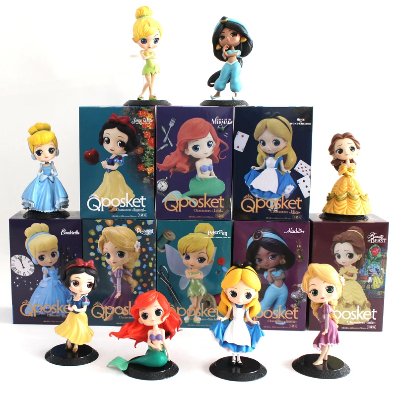 

Original Q Posket Princess Doll Snow White Rapunzel Ariel mulan Cinderella Belle Aurore Mermaid PVC QPosket Characters toy