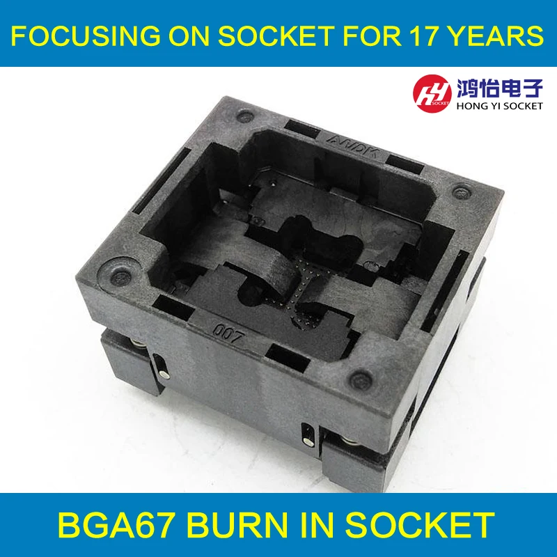 

BGA67-0.8 OPEN TOP Burn in socket pin pitch 0.8mm IC size 10.5*13mm BGA67(10.5*13)-0.8 BGA67 VFBGA67 burn in socket