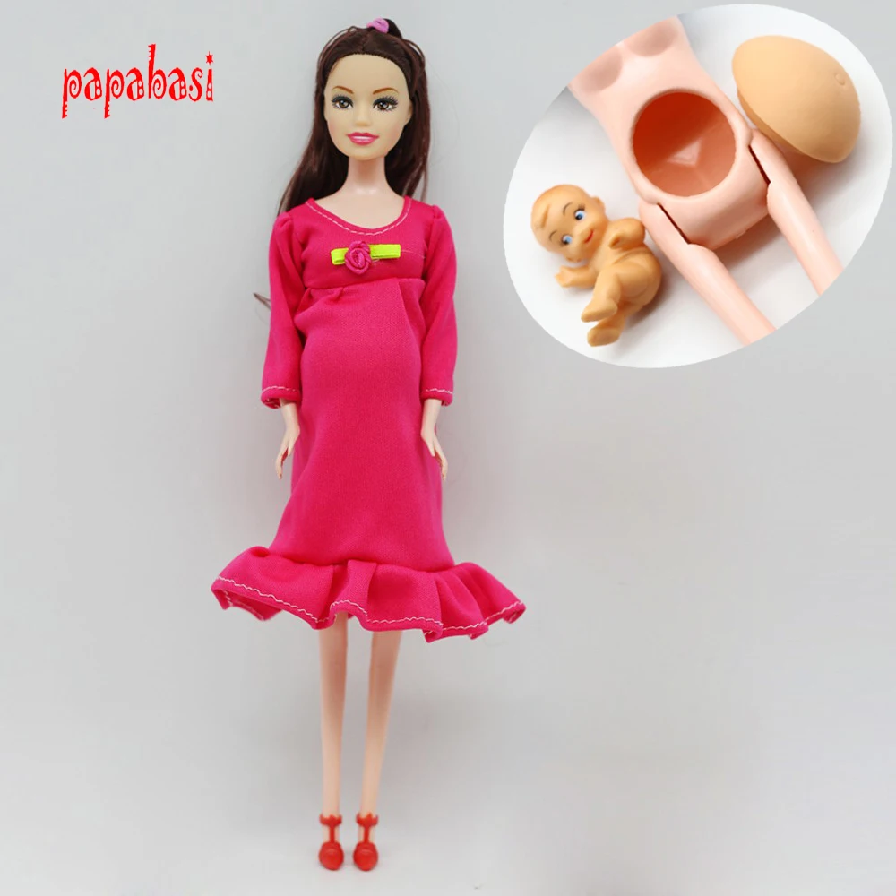 

Brown hair DIY Real pregnant doll suits mom doll have a baby in her tummy for 1/6 Doll dolls toy