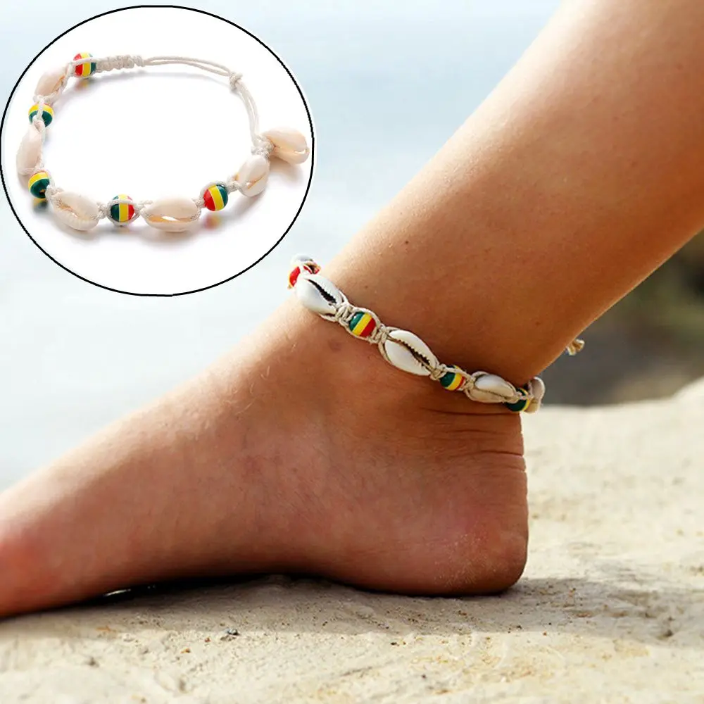 2018 NEW Vintage DIY Rope Wood Bead Anklet Natural Shell Bohemian
