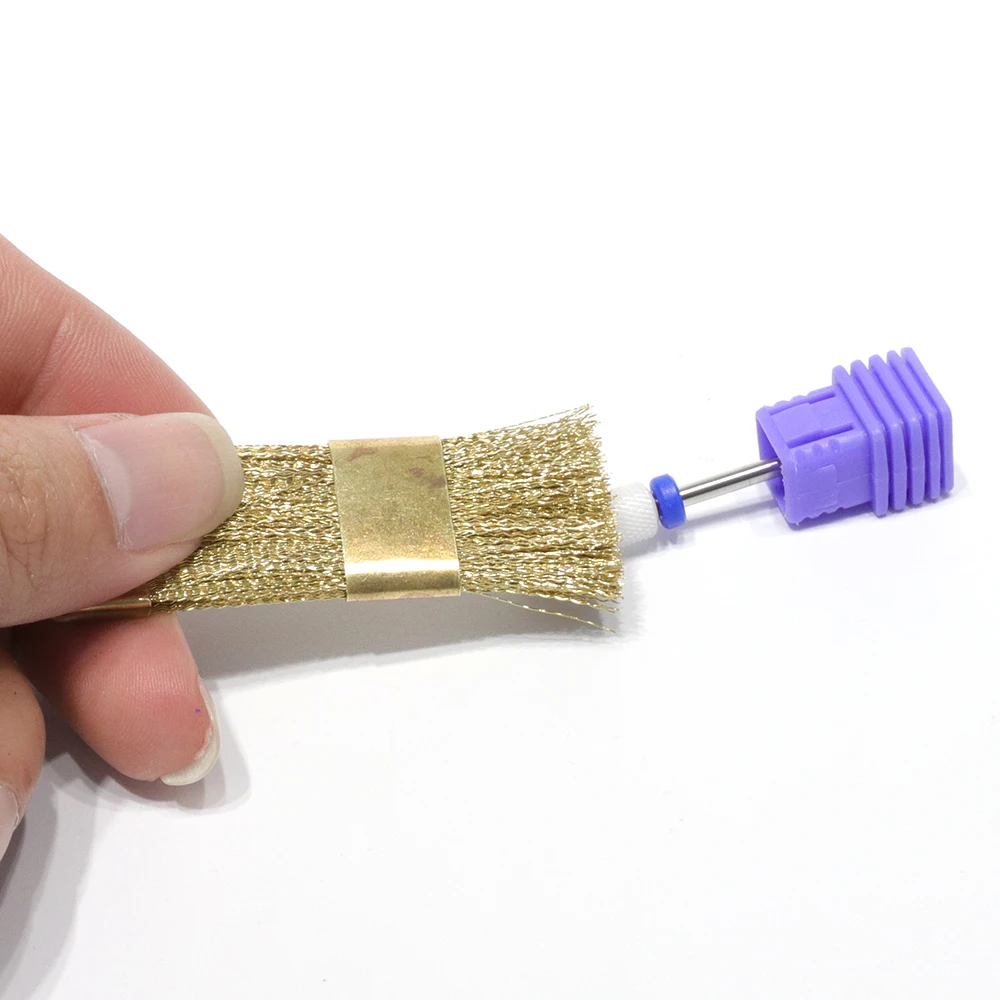 1pcs Nail Drill Bit Cleaning Brush Golden Copper Wire Portable for Electric Manicure Rotary Drill Nail Brush Cleaner Tools JI060