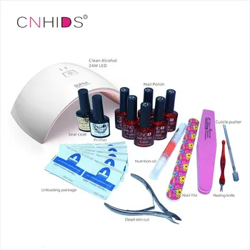 

CNHIDS in 24W Professional 9C UV LED Lamp of Resurrection Nail Tools and Portable Package Five 10 ml Soaked Gel Nail Polish