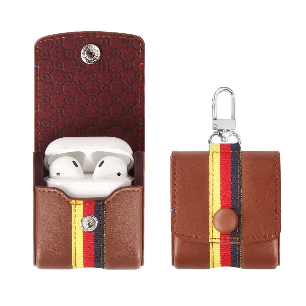 For Apple Airpods Case Leather Airpos Cover Cases Brown PU Protective Cases For Air Pods Eirpods Arpods Headphone Erpod Skins (5)