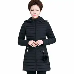 2018 осень-зима женщин тонкий срез вниз Хлопчатобумажная Куртка средней длины мода Slim с капюшоном стеганая хлопковое пальто Большие размеры