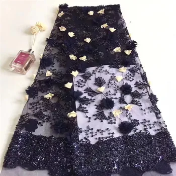 

High Quality Sequins Lace Fabric White Africa 3d Flower French Tulle Lace Materials African Materials Latest African Laces 2019