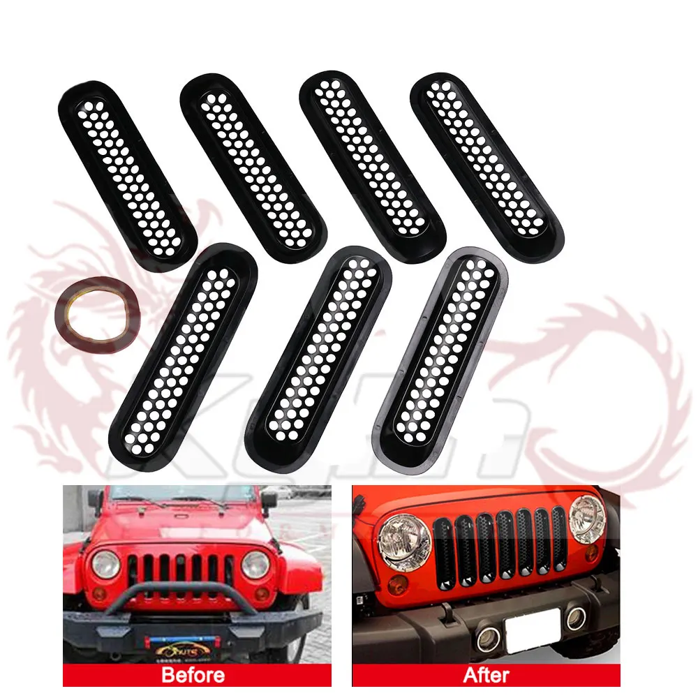 

Kylin - 7pcs Black ABS Car Mesh Front Racing Grille Trim Cover For Jeep JK 07-15 Wrangler Grille for Bumper Wrangler fg007