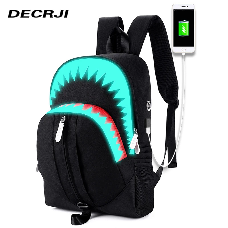 DECRJI Fashion Luminous School Bag Backpack For Teenagers Waterproof Unisex Women Men's Backpacks Female USB 2020 | Багаж и сумки
