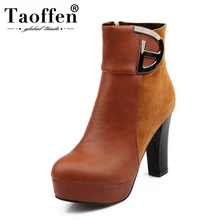 

TAOFFEN Women Warm High Heel Boots Winter Plus Fur Zipper Ankel Boots The Side Metal Decoration Fashion Ladies Shoes Size 34-43