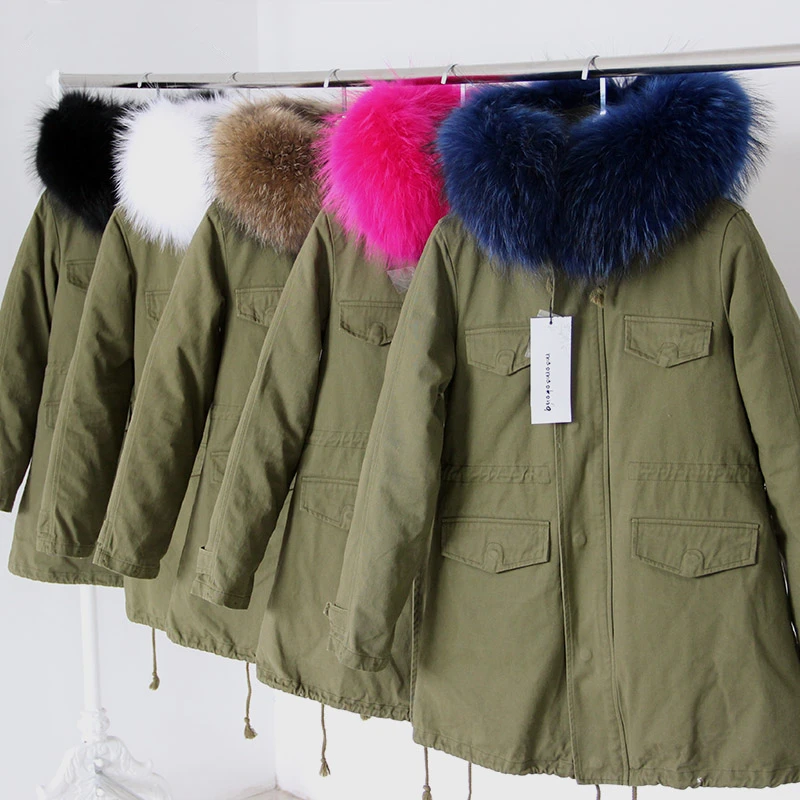 

high quality 2019 new fashion winter jacket coat women parka with big natural real Raccoon Dog Fur Collar hood parkas mujer