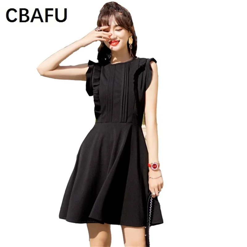 

CBAFU sweet cute red party dress o neck sleeveless ruffles summer mini dresses 2018 spring brand red dress Femme vestidos X799