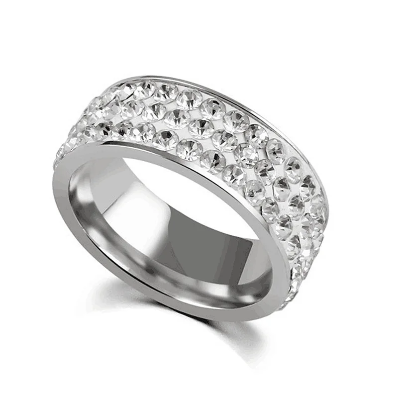 

Fashion 3 Rows Crystal Stainless Steel Rings for Women Boho Wedding Engagement Rings Jewelry Width 6mm anillos mujer