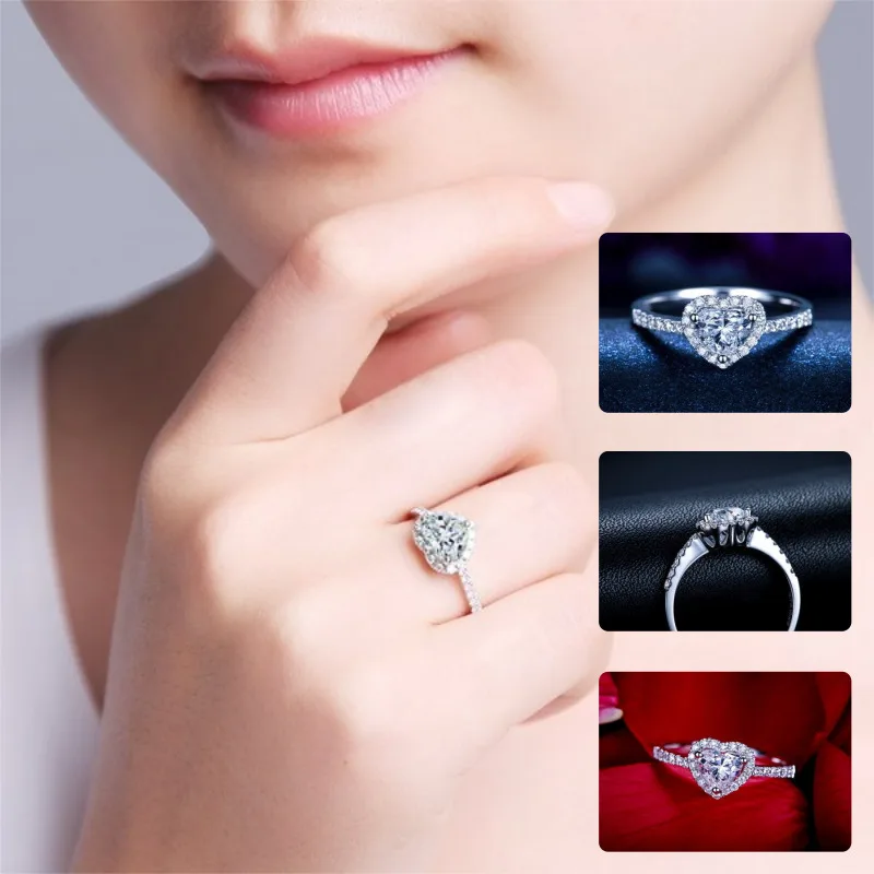 Горный хрусталь AAA кубический цирконий обручальные кольца для Для женщин CZ с австрийскими кристаллами в форме сердца с серебряным покрытием Свадебные ювелирные изделия, обручальное кольцо