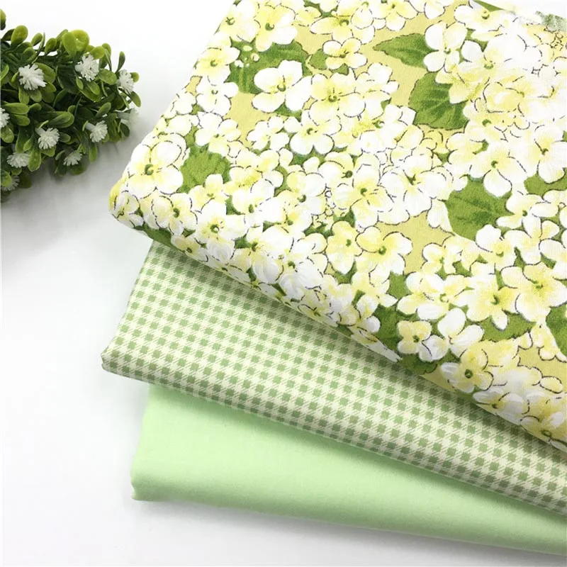 

100% cotton twill cloth green white flowers check fabric for DIY crib bedding cushion apparel craft quilting handwork decor tela