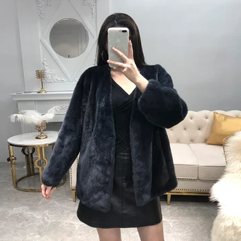 

2019 new natural mink women's short coat real suede coat short waist large design long sleeve warm hot buy discount