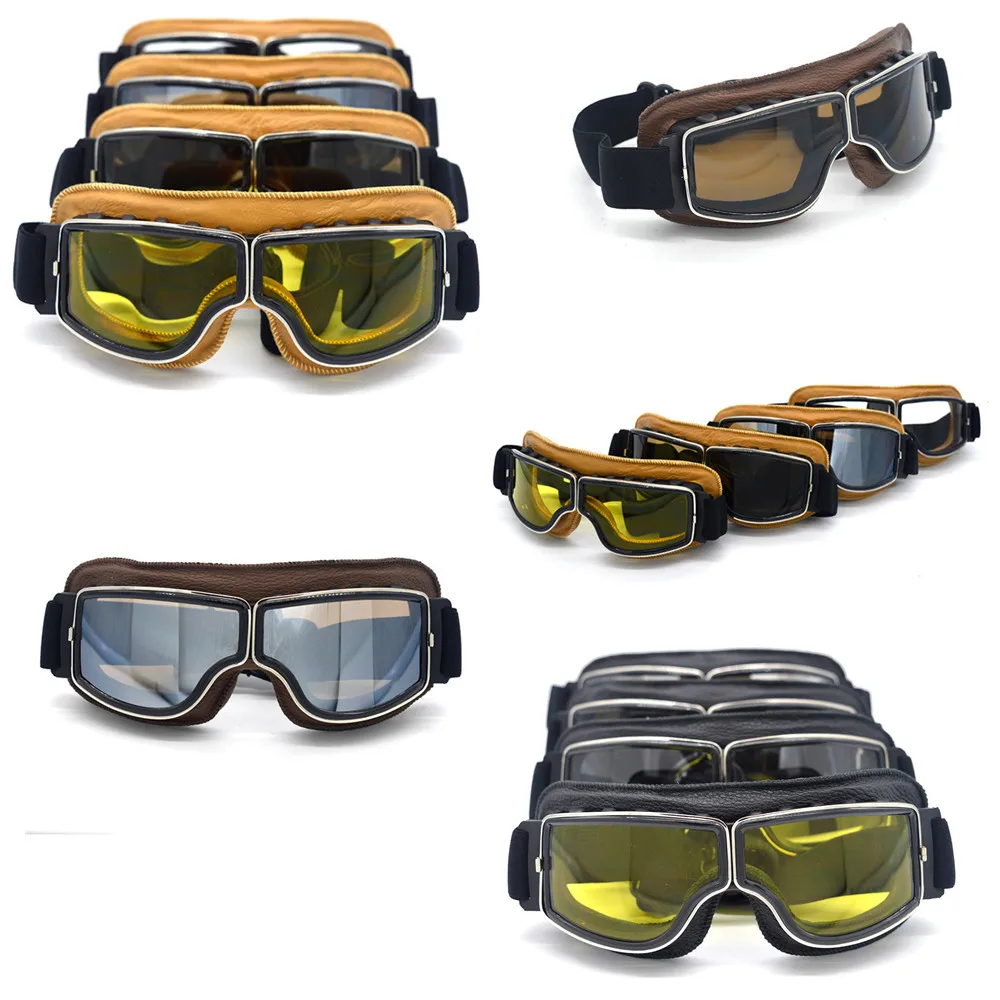 Harley Style Motorcycle Goggles Pilot Motorbike Goggles Leather Retro
