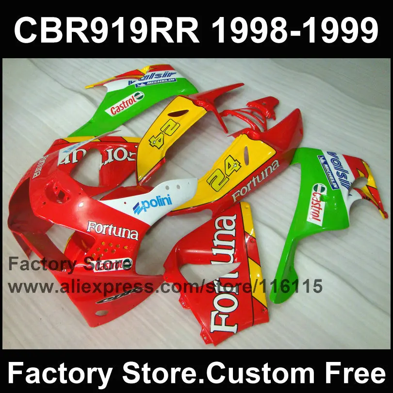 Custom free Motorcycle fairing kit for HONDA 1998 1999 CBR900RR 919 CBR919RR 98 99 CBR 919RR Fortuna fairings body repair kits