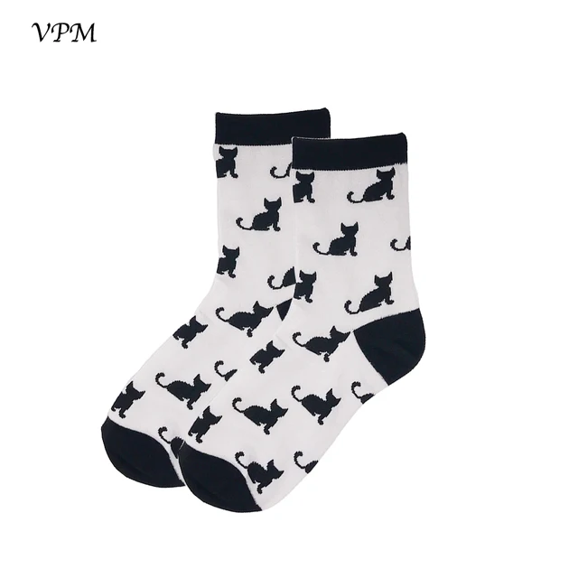 344 Vpm 85 Coton Femmes Casual Chaussettes Harajuku Mignon Kawaii Noir Blanc Chat Chaussette Japonais Mode Chaussette Pour Les Femmes Dans