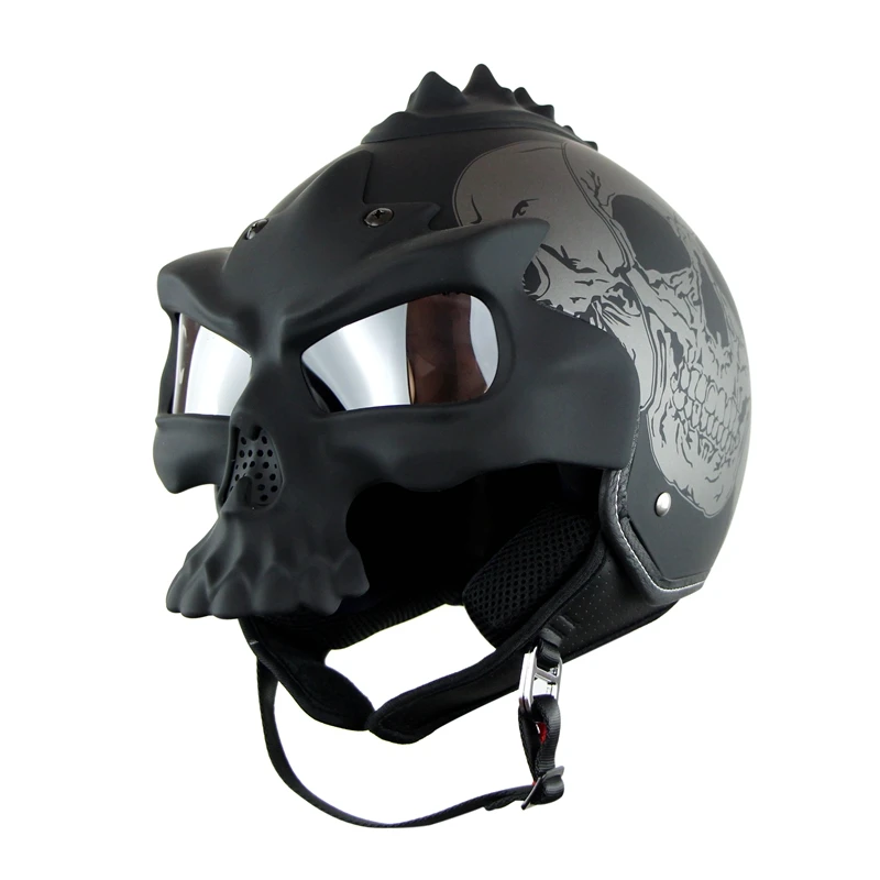 Двойной объектив мотоциклетный шлем dot standard skull casco с двойной d-образной кольцевой пряжкой S-XL - Цвет: matte black skull