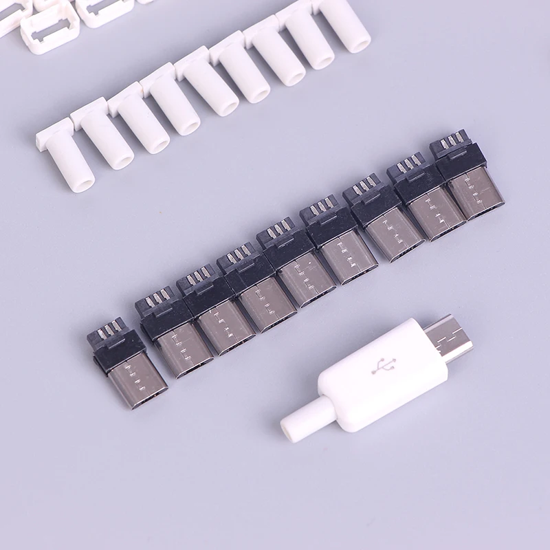 

10Pcs/Sets DIY Micro USB Welding Type Male 5 Pin Plug Connector Plastic Cover White/black