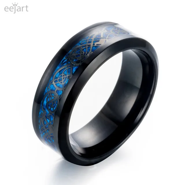 Eejart Black 316l Stainless Steel Ring Wedding Band Blue Carbon Eejart Black 316l Stainless Steel Ring Wedding Band Blue Carbon Fiber Des Nibelungen Dragon Rings For