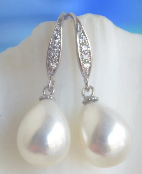 

Free Shipping Hot sale 16MM WHITE TEARDROP SOUTH SEA SHELL PEARL DANGLE EARRING