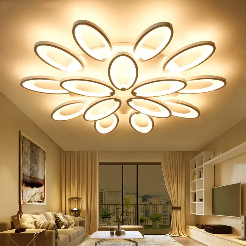 Светодиодный светильник для гостиной, спальни, столовой, потолочный светильник, белая люстра, освещение, AC90-240V с пультом дистанционного управления