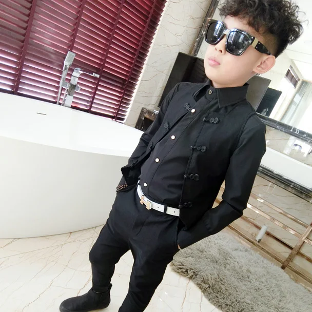 100 170CMChildren's Outfit Casual 2 PCS Kids Set,Black Vest+Pants