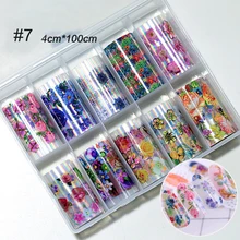 10 рулонов большая коробка Голографическая фольга на ногти кружева змеиная кожа Леопард звездное небо цветок переводные наклейки Слайдеры для ногтей 4 см* 100 см