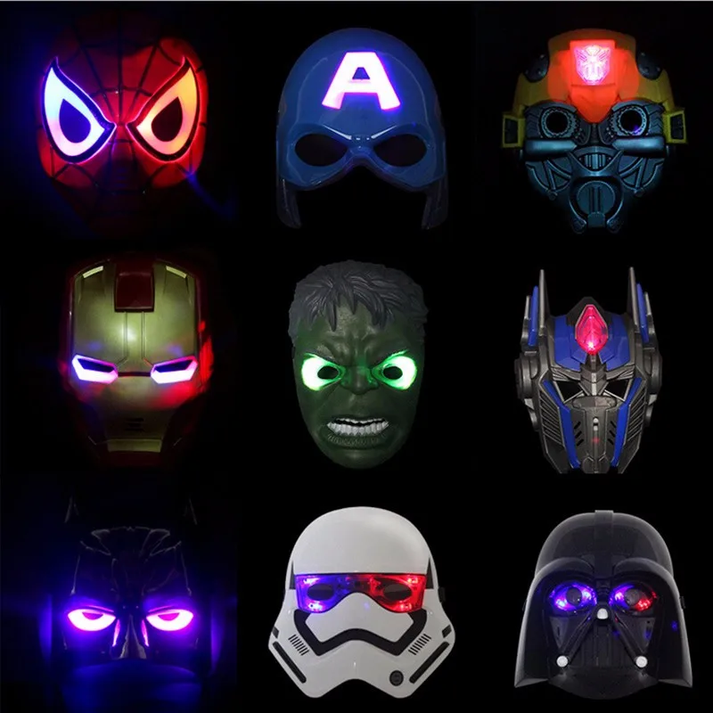 1 шт. светодиодный светящийся супергерой, Халк, Бэтмен, маски, Мстители, Человек-паук, капитан США, Железный человек, маска на Хэллоуин