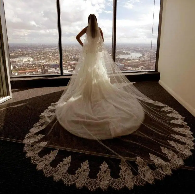 Real Photos Two Layers Bridal Veil 3.5 Meters Long Lace Woodland Wedding with Comb Voile De Mariee Veu Noiva | Свадьбы и торжества