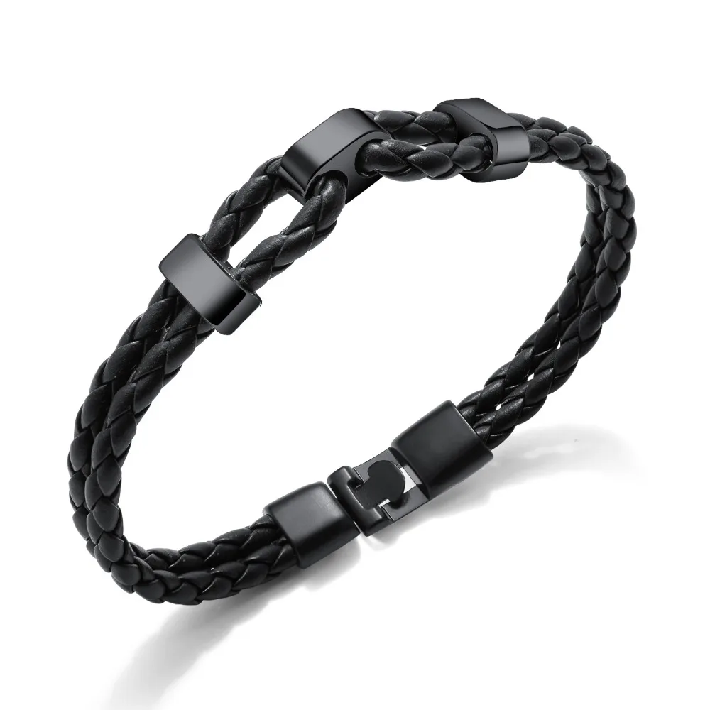 

New Male Leather Bracelet Black Punk Bracelet For Men Stainless Steel Cortex Rope Braided Bracelets Magnet Bangle for Mens Gifts