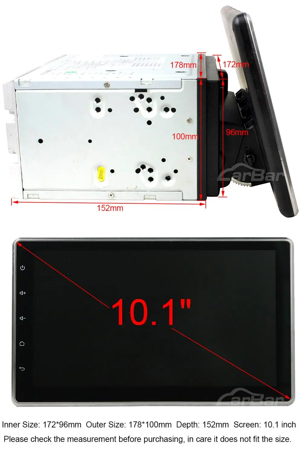 Clearance Carbar 10.1" Android 9.0 2 Din Universal Car DVD GPS  Stereo Radio Player Up Down Adjust Screen Build in DVD DSP with IPS Screen 5
