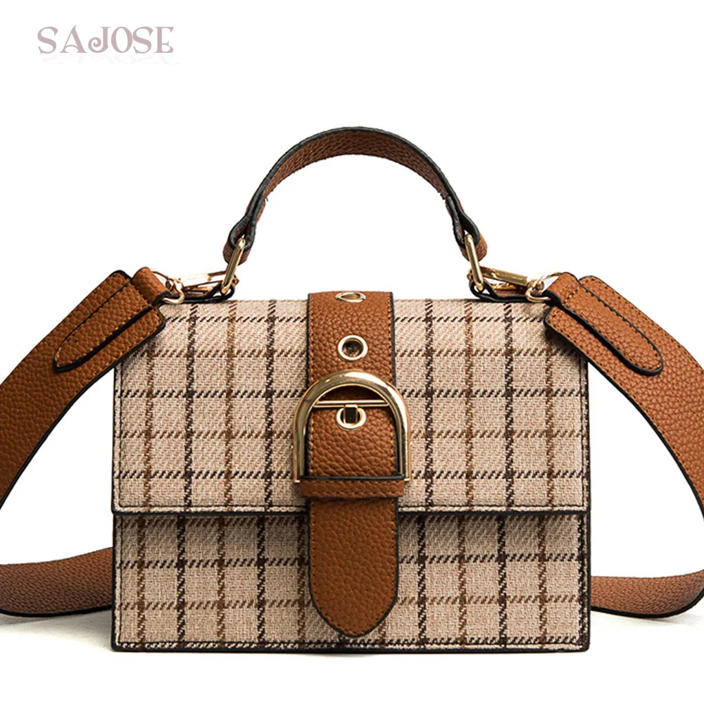 Women Fashion Totes Bag PU Leather+Woolen Famous Brand Handbag High Quality Classic Simple Lattice Girl Shoulder Crossbody Bag omadnn women s handbag fashion shoulder bag casual simple totes femme crossbody messenger high quality leather square black bag