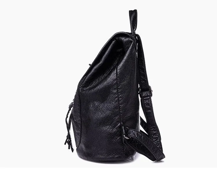 MJ Soft Leather Women Backpack Large Travel Bag PU Leather Female Daypack Black Backpack School Bag for Teenage Girls (5)